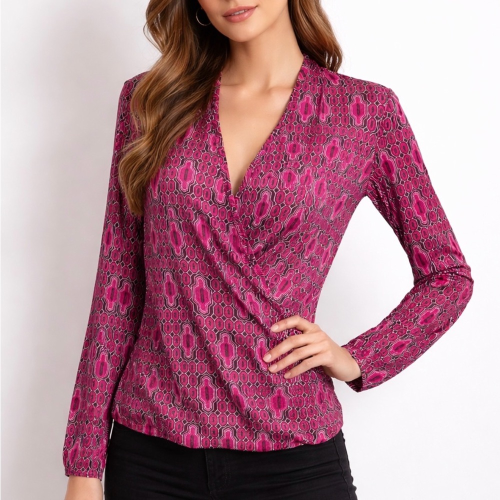 INC International Concepts Fuchsia Faux-Wrap Blouse